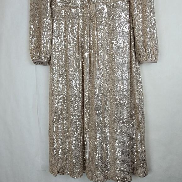 Lauren Ralph Lauren Bowen gold sequin long sleeve midi dress Size 4 glam fairy - Picture 6 of 12